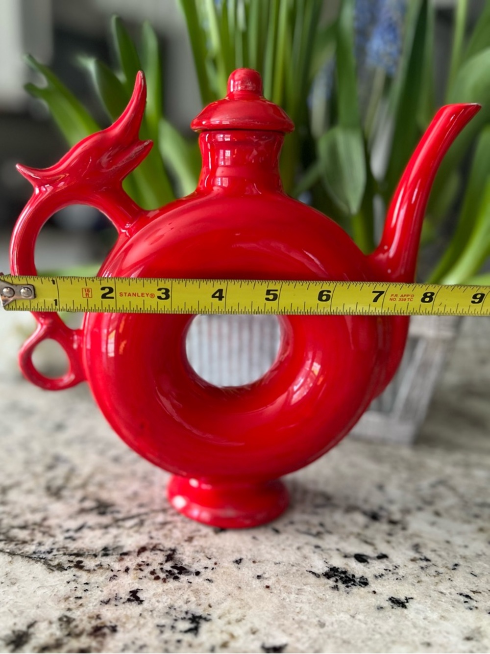 Vintage Red Ceramic Donut Art Deco Teapot Handmade Signed LM 2000 Hull - Picture 8 of 10